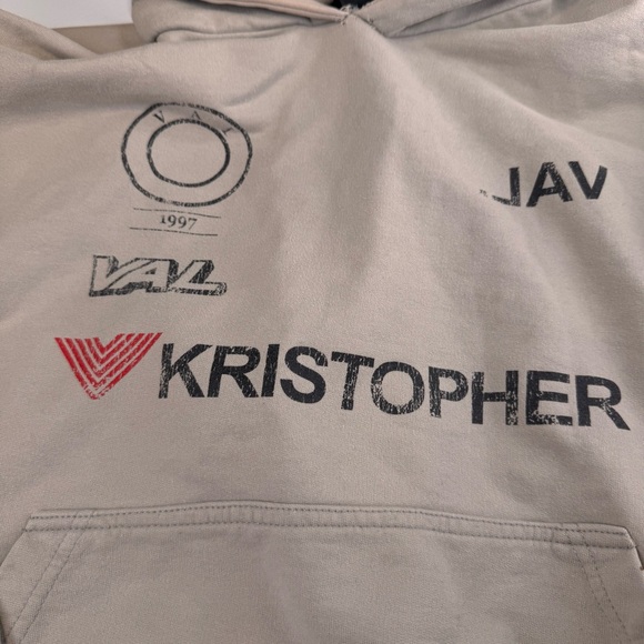 Val. Khristopher Hoodie Men’s Large Cotton Ivory Oversize Distressed Streetwear - Picture 5 of 12